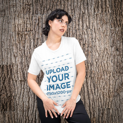 T-Shirt Mockup of a Woman with a Strong Look on Her Face