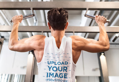 Back-View Tank Top Mockup of a Man Doing Pullups
