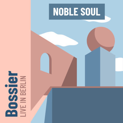 Album Cover Design Template with Flat Illustrations of Landscapes