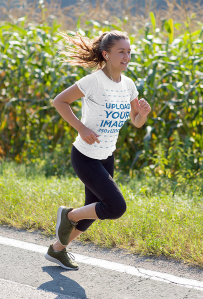 T-Shirt Mockup of a Female Runner Training Outdoors