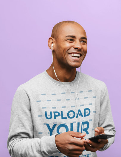 Sweatshirt Mockup of a Smiling Man Listening to Music