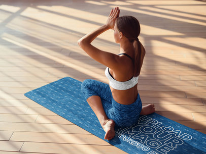 Yoga Mat Mockup Featuring a Woman Focused on Her Practice 