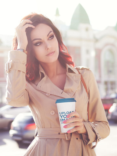 Coffee Cup Mockup Featuring a Fashionable Woman