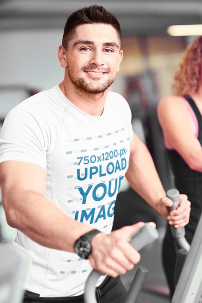 Activewear T-Shirt Mockup of a Man on an Elliptical 