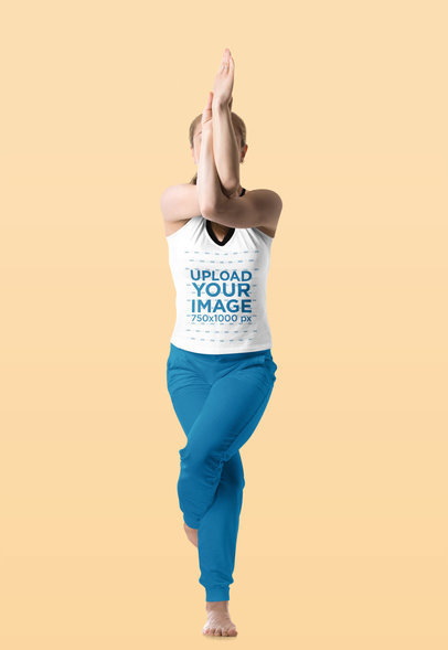 Tank Top Mockup Featuring a Woman in a Yoga Pose 
