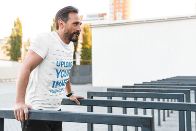 T-Shirt Mockup of a Man Doing Tricep Dips