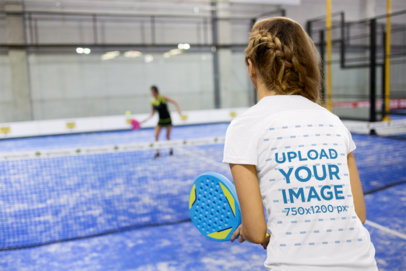 Back View T-Shirt Mockup of a Woman Playing with a Racket 38020-r-el2