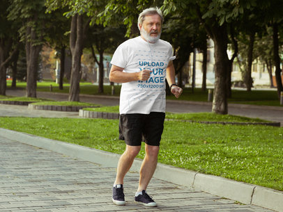 T-Shirt Mockup of a Senior Man Jogging at a Park 37935-r-el2