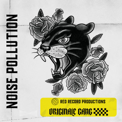 Rock Album Cover Design Template Featuring Tattoo-Style Illustrations