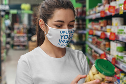 Face Mask Mockup Featuring a Woman at a Grocery Store 