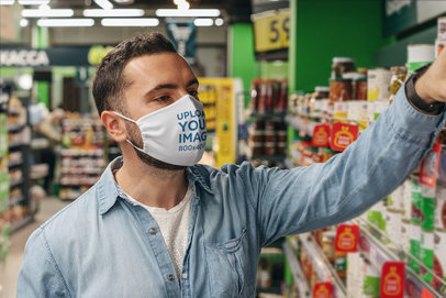 Face Mask Mockup Featuring a Man at the Supermarket 