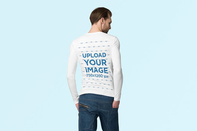 Back-View Mockup of a Man Wearing a Long-Sleeve Tee Against a Plain Background 