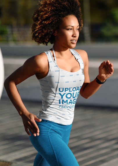 Sublimated Tank Top Mockup of a Woman Running