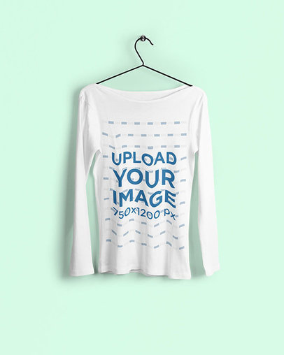 Mockup of a Wide Neck Long Sleeve Tee on a Metal Hanger 4743-el1