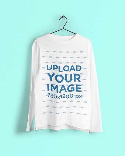Mockup Featuring a Customizable Long Sleeve Tee Hanging Against a Plain Backdrop 4744-el1