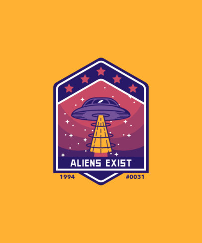 T-Shirt Design Template Featuring an UFO Badge