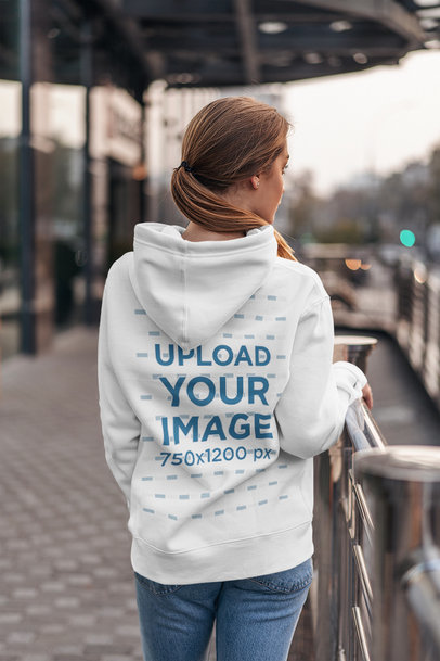 Back View Mockup of a Long-Haired Woman Wearing a Hoodie in the City 4785-el1