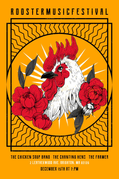 Poster Design Template with an Illustration of a Rooster for a Local Festival 