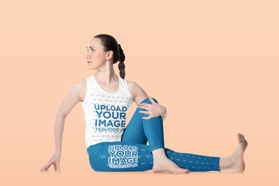 Tank Top and Leggings Mockup of a Woman Doing Yoga Against a Customizable Background