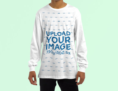 Cropped Face Mockup of a Man Wearing a Customizable Sweatshirt at a Studio