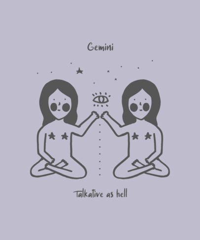 Zodiac T-Shirt Design Template with a Cute Gemini Illustration