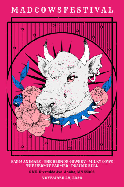 Online Poster Design Template for a Music Festival with an Illustrated Cow 1937a