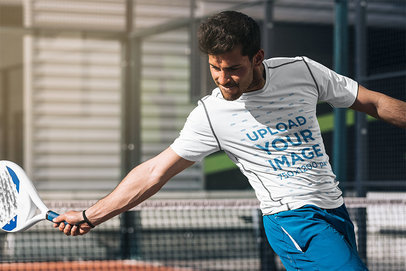 T-Shirt Mockup of a Man Playing Tennis