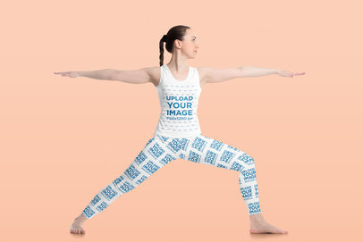Tank Top and Leggings Mockup of a Woman Doing a Warrior Two Yoga Pose