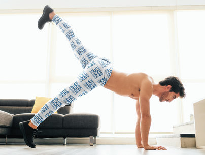 Sweatpants Mockup of a Man Working Out at Home