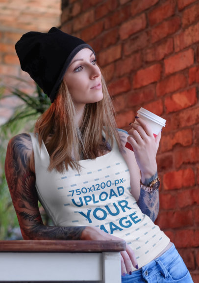 Mockup of a Tattooed Woman Wearing a Tank Top