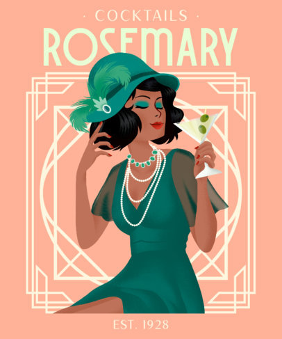 Elegant T-Shirt Design Maker Featuring a Woman with a 20's Outfit 2623i