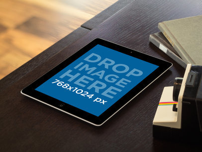 iPad Black Portrait Polaroid And Wooden Desk Standard