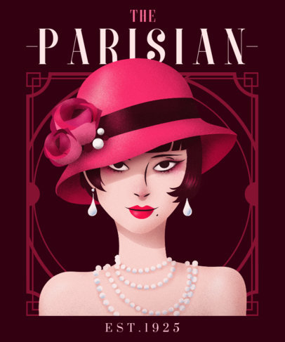 Art Deco-Inspired T-Shirt Design Template Featuring a Stylish Woman's Face