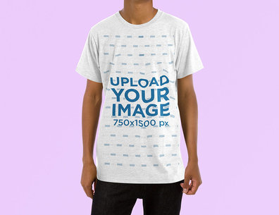 Mockup of a Man Wearing a Heathered Crew Neck T-Shirt at a Studio