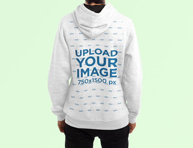 Back View Mockup of a Man Wearing a Heathered Hoodie Against a Plain Color Backdrop 