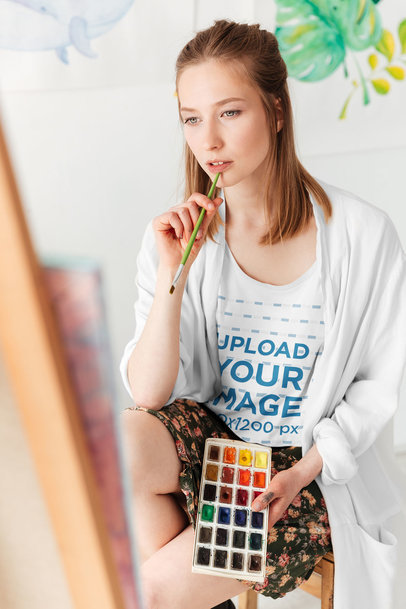 T-Shirt Mockup of a Young Woman Painting 38745-r-el2