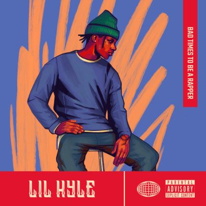 Album Cover Template for a Hip-Hop Artist Featuring a Digital Illustration 3380a