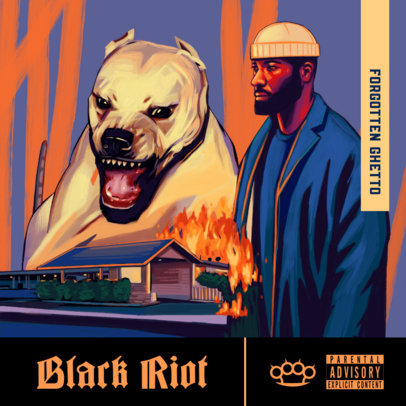 Rap Album Cover Generator Featuring a Raging Dog and a Burning House Illustration 3380b