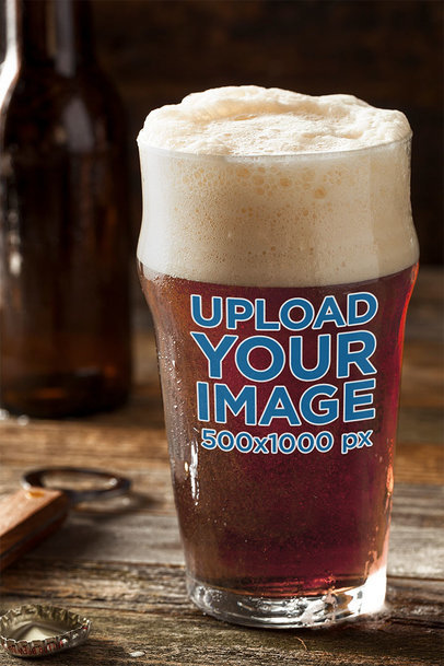 Mockup of a Beer Glass Placed on a Wooden Table