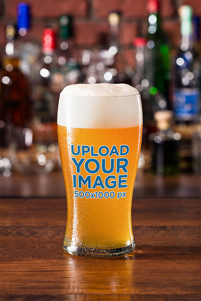 Mockup of a Beer Glass on a Bar Counter