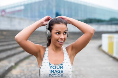 Sports Bra Mockup of a Woman with Headphones