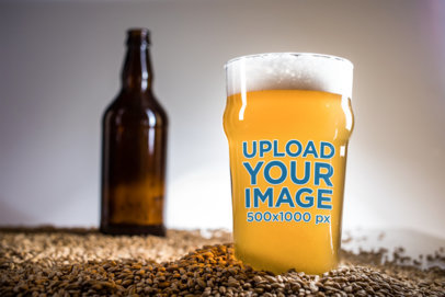Mockup of a Beer Glass Placed Over a Bunch of Malt Grains 36136-r-el2