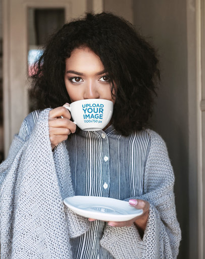 24 oz Mug Mockup of a Woman Drinking Tea at Home 38274-r-el2