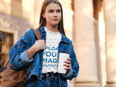 T-Shirt Mockup of a Stylish Young Woman on the Street