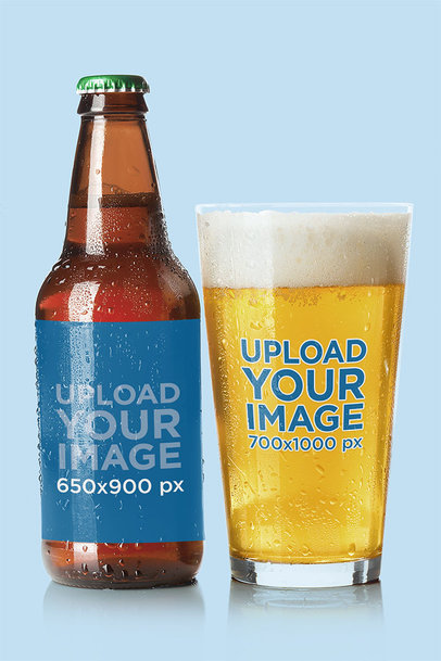 Mockup of a Beer Bottle and Glass with a Plain Background