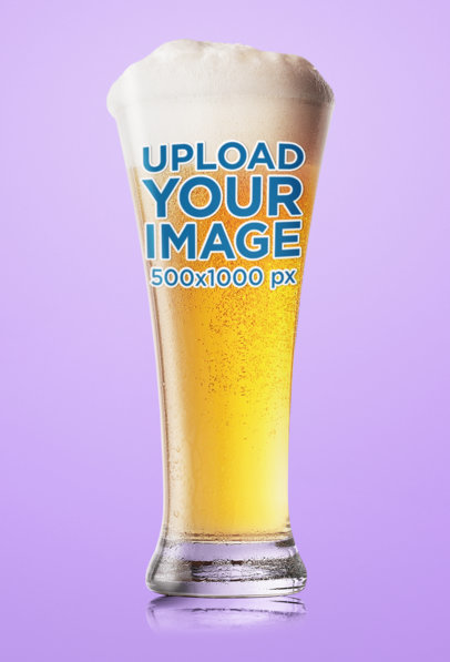 Mockup of a Tall Beer Glass Placed Against a Plain Color Backdrop 