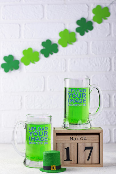 Mockup of Two Beer Glass Featuring a St Patrick's Day Theme