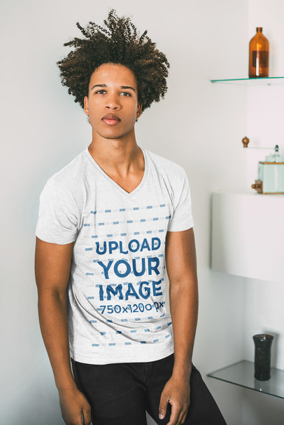 Mockup of a Serious-Looking Man with a Heathered V-Neck Tee Posing 34958-r-el2