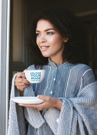24 oz Mug Mockup of a Woman Having a Coffee on a Cold Day 38278-r-el2
