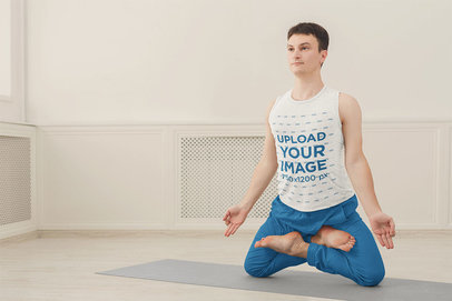 Sleeveless Shirt Mockup of a Man Doing and Advanced Yoga Pose